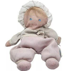 Vintage Eden Baby Girl Doll Lovey Waffle Weave Pink Bonnet Blonde Blue Eyes